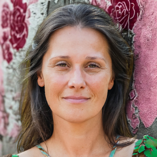 Joanna Caffo prelegentka konferencji fertility summer flow na tle muru z różami